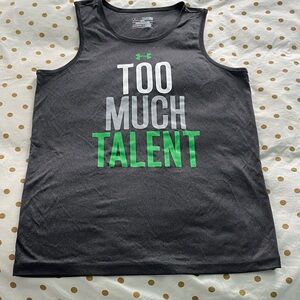 Under Armour HeatGear Gray Tank with White and Green 'Too Much Talent' Graphic